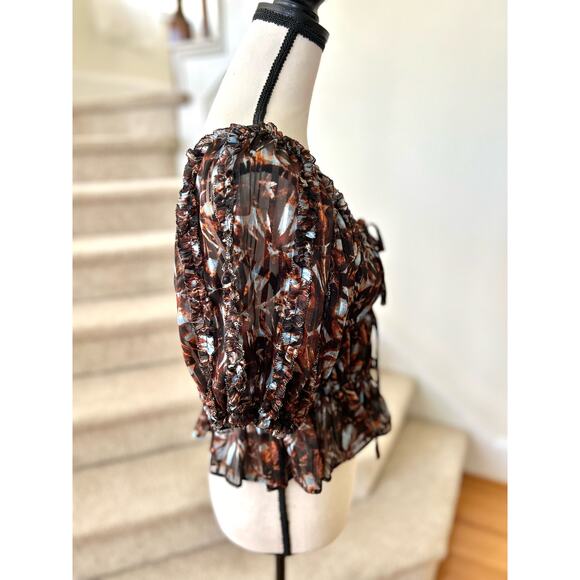 House of Harlow Brown Ruched Brown & Blue Metallic Corset Top - Picture 2 of 7